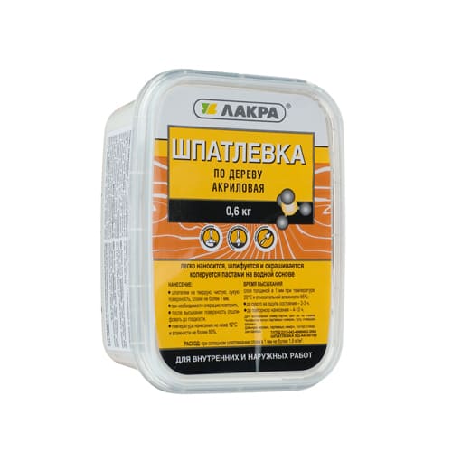 Шпатлевка по дереву белый 0,6кг Л-С, ЛАКРА, 8/32