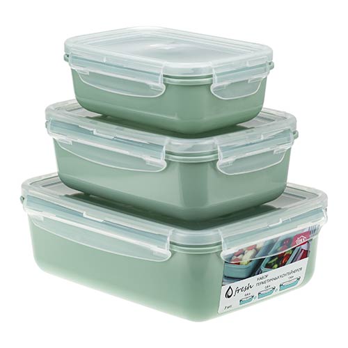 Контейнер для продуктов, 0,4л+0,8л+1,4л, ФРЕШ набор, фисташковый, 1/16