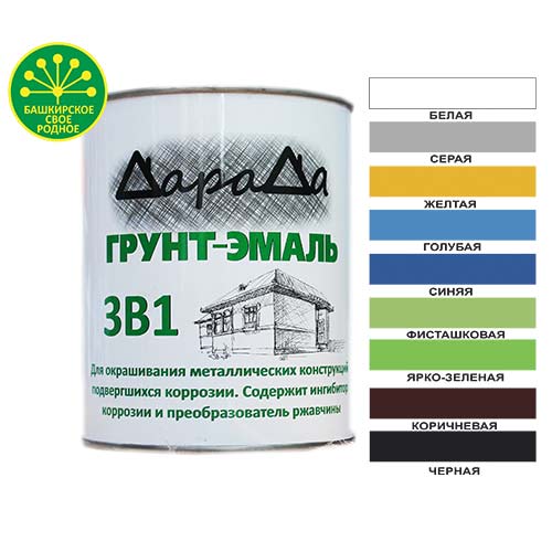 Грунт-эмаль 3в1 черный 0,8кг, ДАРАДА, быстросохнущий ГОСТ, 14/14