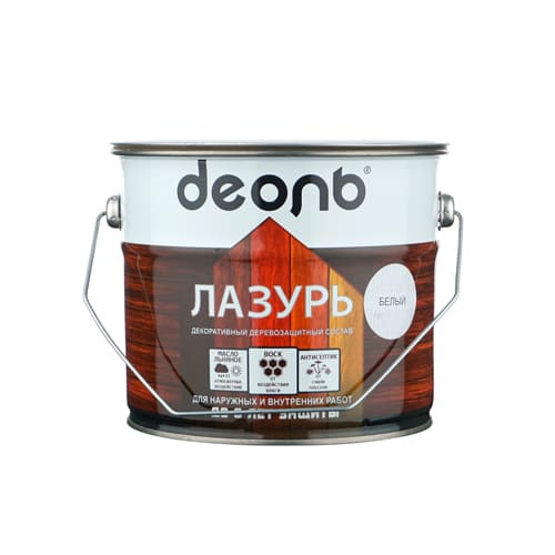 Пропитка деревозащитн. состав Лазурь, ДЕОЛЬ, белый 2,7л, 1/4